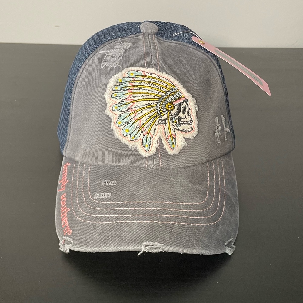 NWT Simply Southern Collection Skull Ponytail Trucker Hat